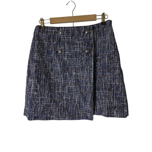 LOFT Blue Button Career Academia Casual Tweed Mini Skirt SZ 6 - Picture 1 of 9